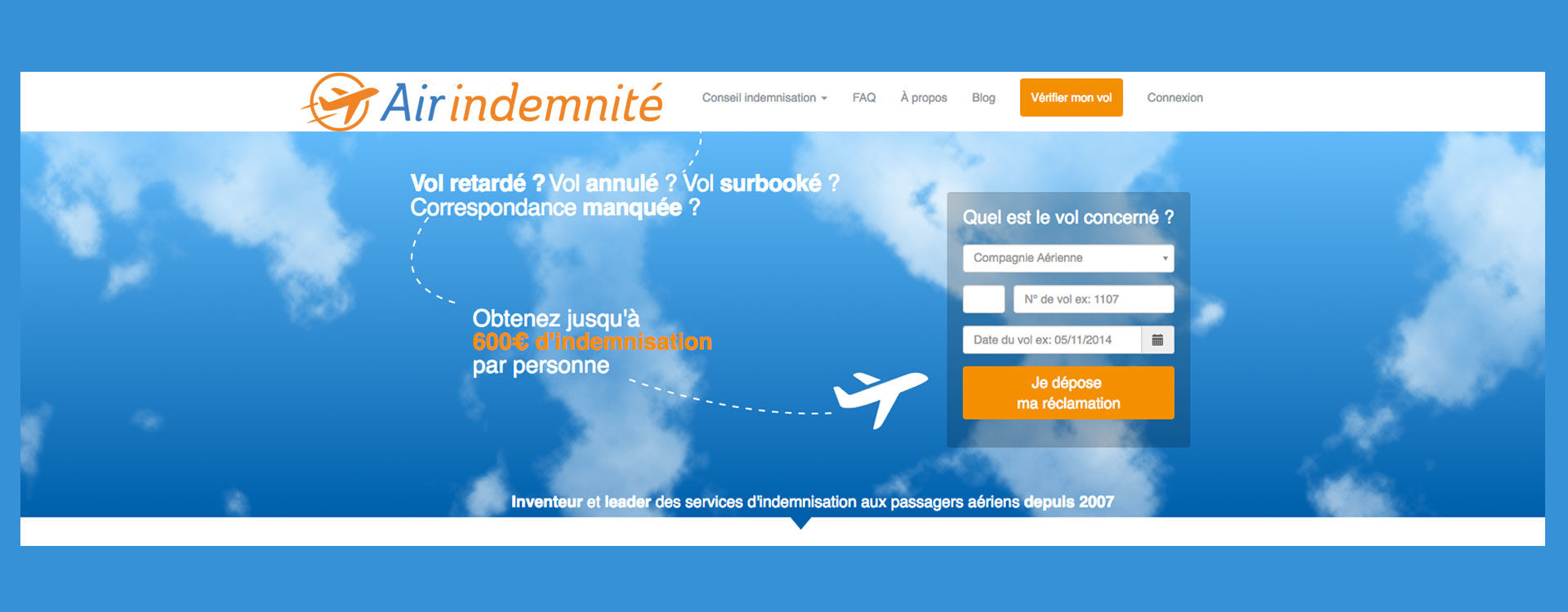 Page d'accieuil du site Air Indéminité