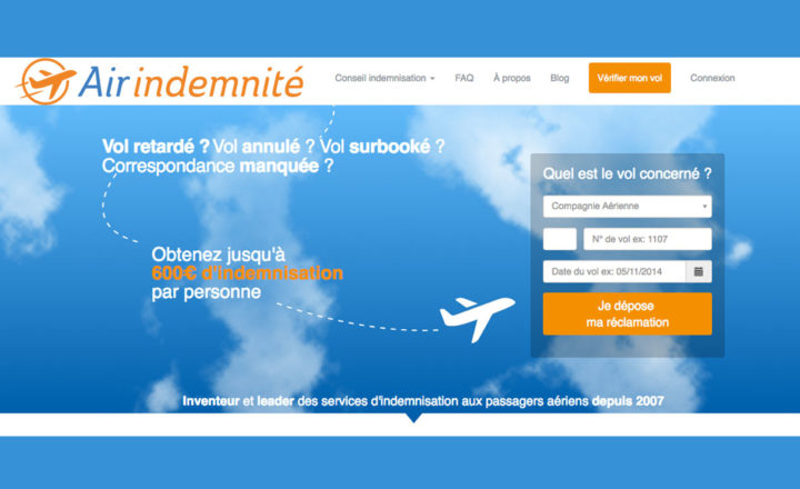Page d'accieuil du site Air Indéminité