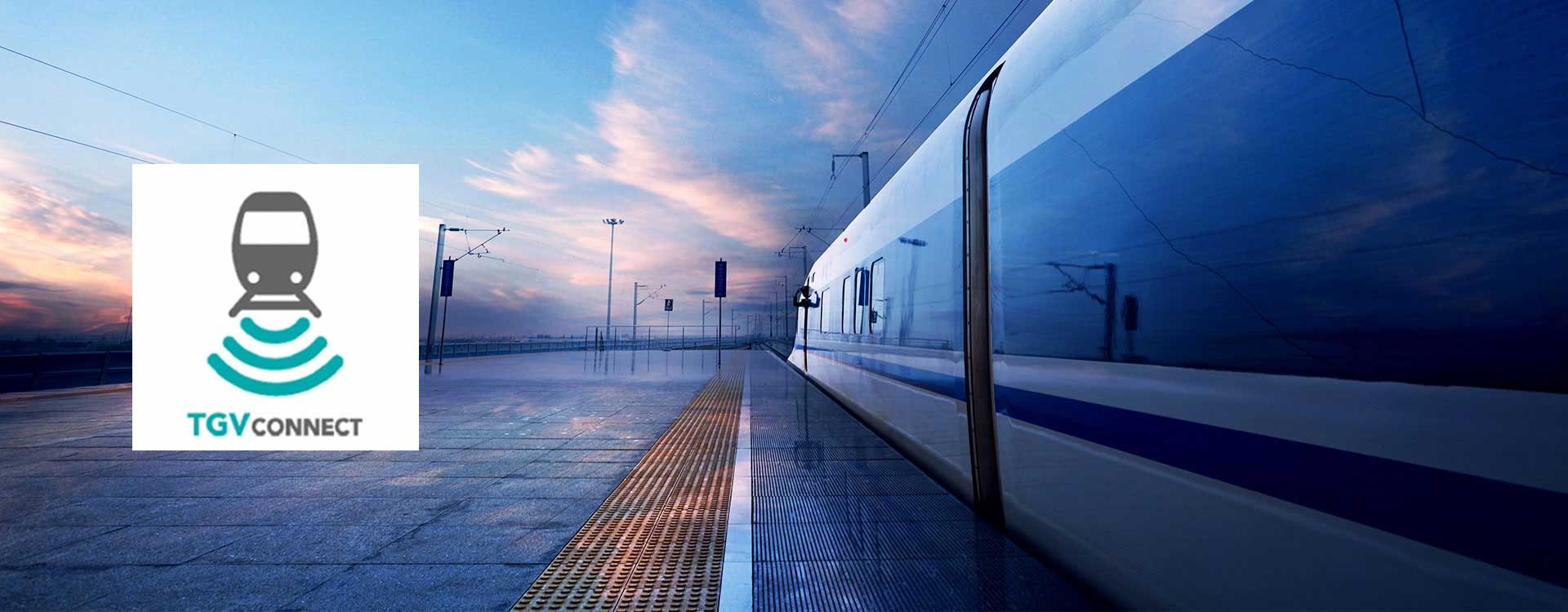 TGV à quai et logo TGV connect