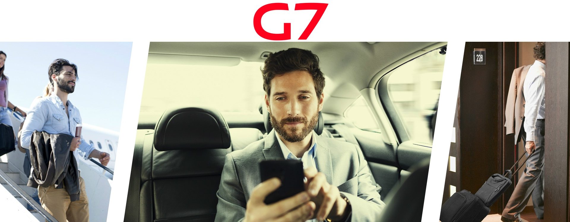 voyageurs d affaires en situation de mobilité et logo g7