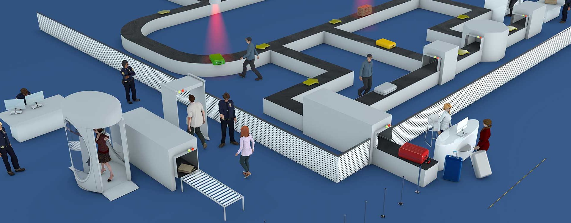 schema des controles de securité dans un aéroport